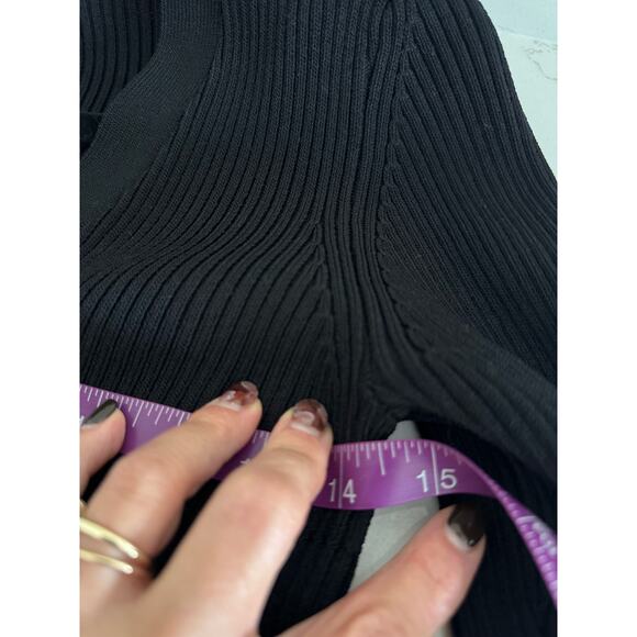 GANNI Melange Ribbed Knit Cropped V-Neck Cardigan – Black, L - Picture 10 of 10